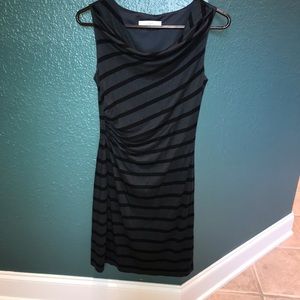 Loft Black/Gray Stripe Cowl Neck Dress